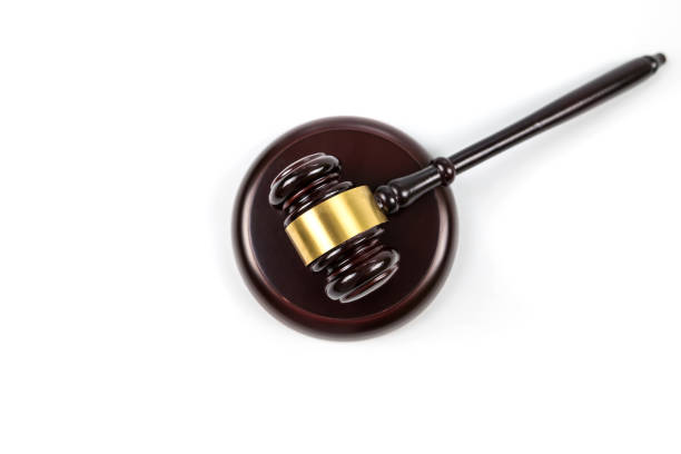 istock Top view of judge's gavel isolated on white background. 2189069013