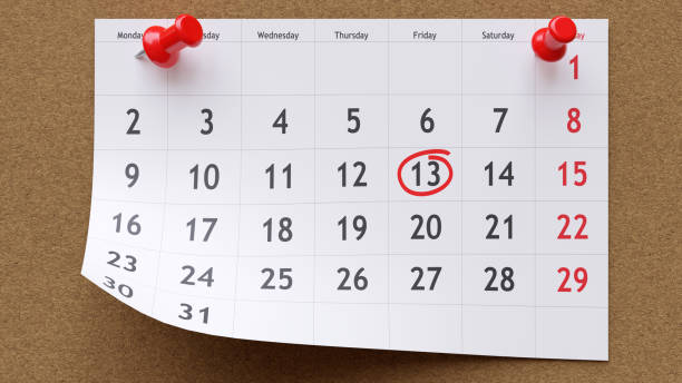 Marked calendar day 13 on a board.  Friday the 13th concept.