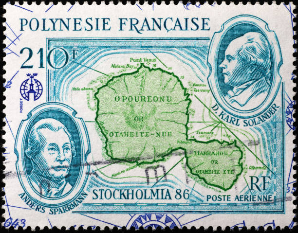 istock Ancient map of Papeete on polynesian postage stamp 2189073933