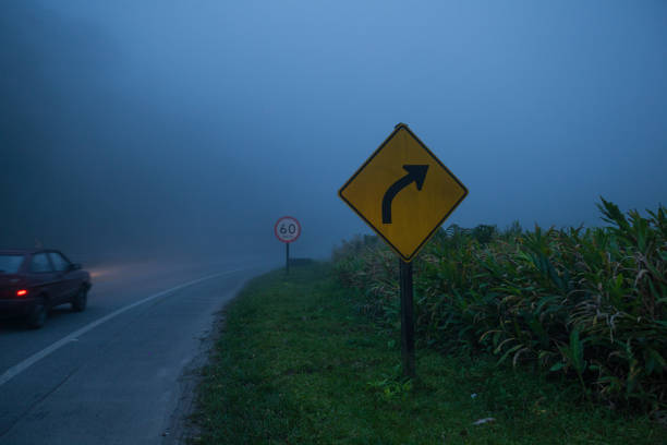 Santo André, SP, Brasil, 08-31-2019: Fog covers part of the Deputado Antonio Adib Chammas Highway (SP-122) near Vila de Paranapiacaba The implementation of a 'dry port' in the Campo Grande region is currently planned and should have a strong environmental impact.