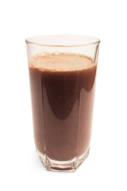 istock Protein drink cocktail, chocolate smoothie in a glass, isolated on white background 2189075077