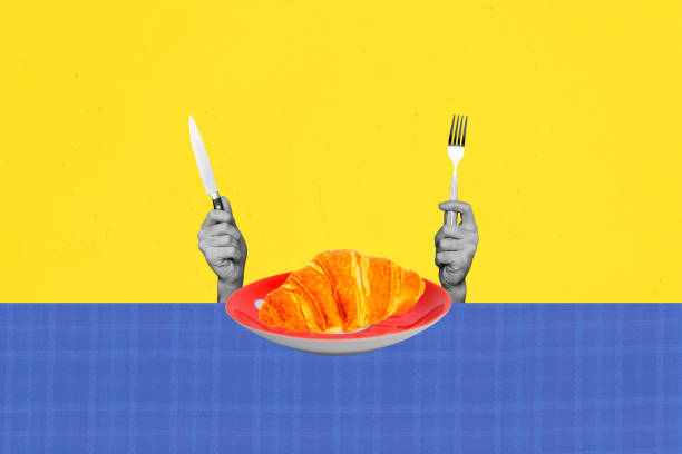 istock Sketch template design 3D photo collage composite of anonymous hand hold kitchen tool eat food croissant hungry tasty solve dieting 2189075811