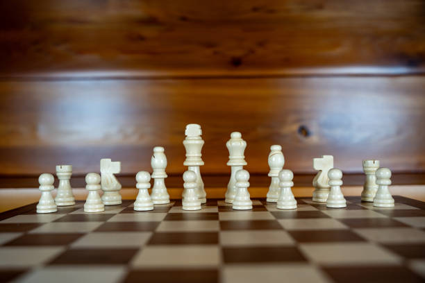 Pieces on the board of the chess game.