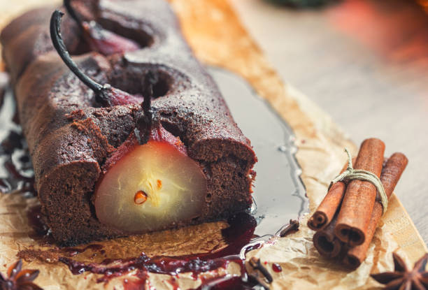 istock Pear chocolate cake with mulled wine glaze 2189083836