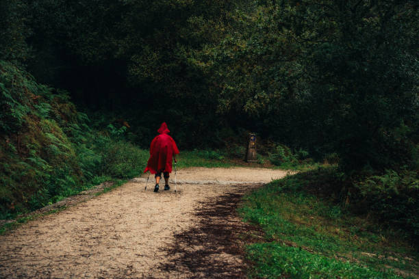 istock Lonely Pilgrim With Rain Gear Walking To The Forest. 2189084611