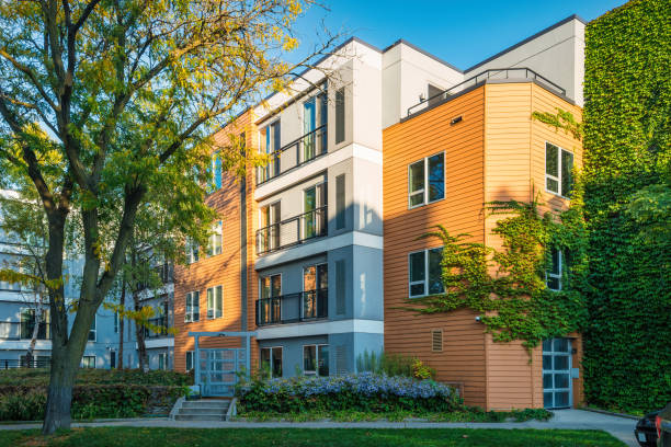Colorful apartment building in downtown Madison, Wisconsin, USA.