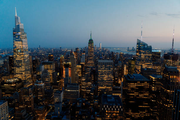 Free Stock Photo of New York skyline at sunset showcasing city lights ...