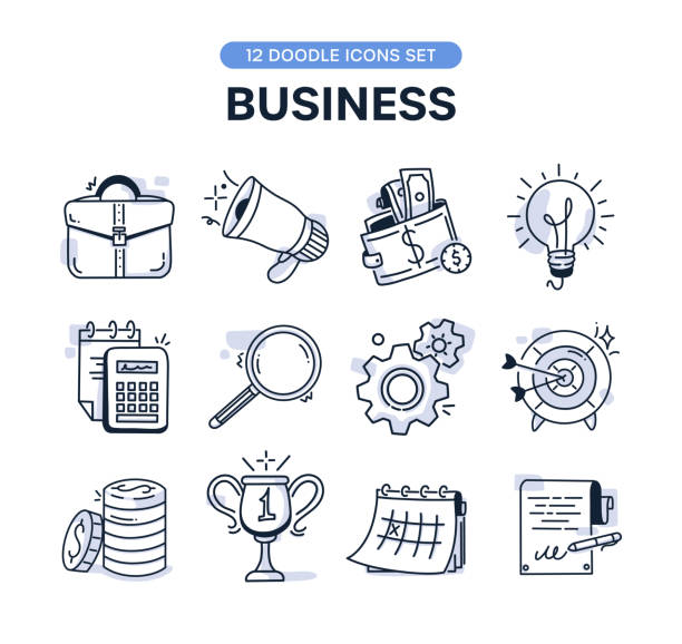 stockillustraties, clipart, cartoons en iconen met business doodle icon set - bedrijfsproces