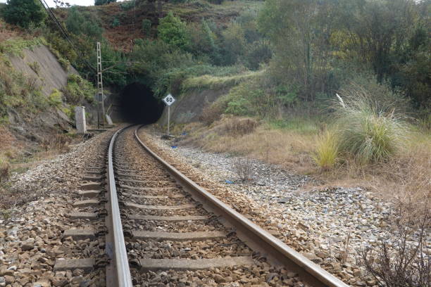 istock Railway line disappearing into a dark tunnel in the countryside 2189093928