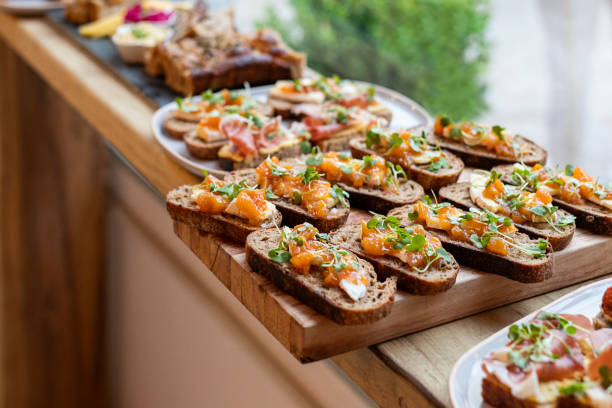 Variety of bruschetta with healthy sourdough bread
