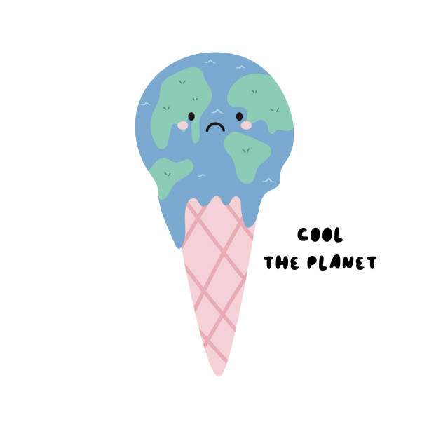 istock Cute Cartoon Vector Illustration of Planet Earth Suffering from Global Warming 2189094623