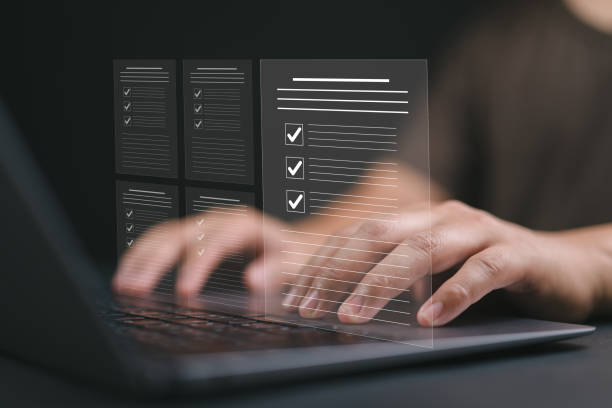 istock Businessman showing online document validation icon, Concepts of practices and policies, company articles of association Terms and Conditions, regulations and legal advice, corporate policy 2189104666