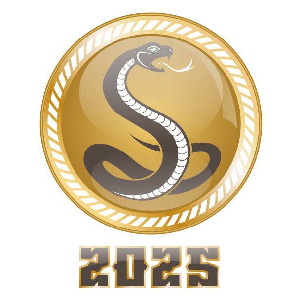 istock Golden emblem with a snake silhouette, symbol of 2025. Isolated on a transparent background. Vector graphics. 2189108015