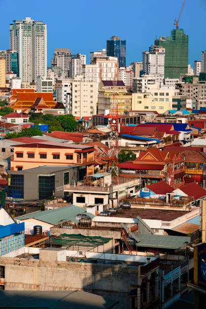 Phnom Penh, Cambodia-Apr 13, 2021- skyline of Phnom Penh city