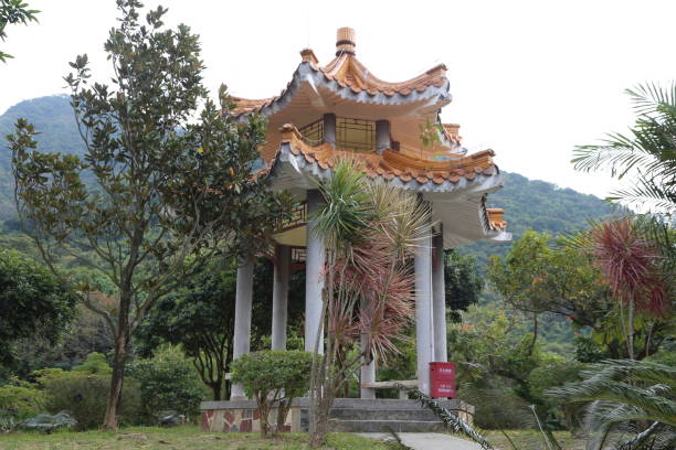 istock A small pagoda with a red sign on it 2189115210