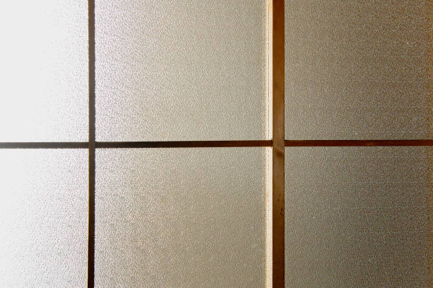 Patterned glass and lattice doors.