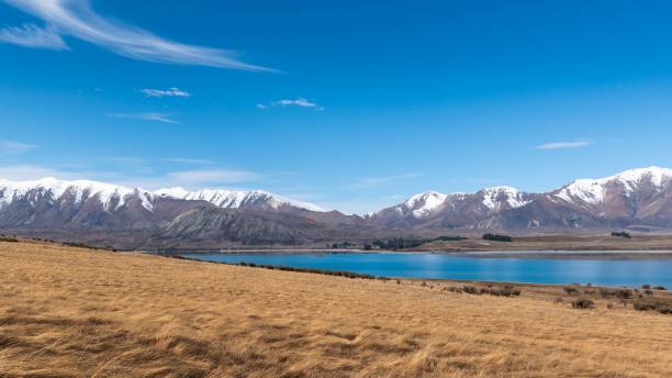 istock Lake Tekapo with snow-capped mountains under blue sky 2189131361