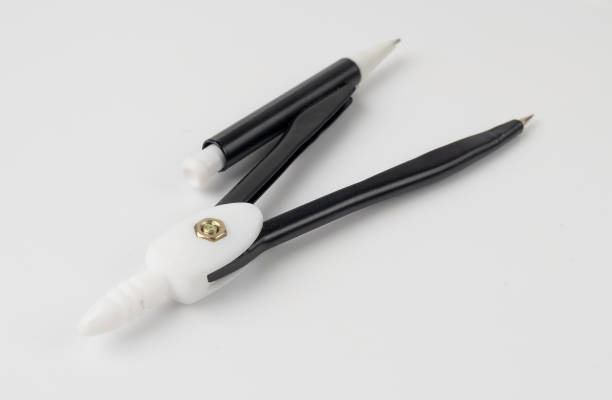 Compass Drawing Tool Isolated, Black Plastic School Stationery, School Circulus, Education Mathematical Tool on White Background