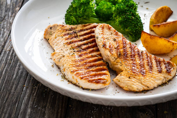 istock Barbecued turkey breast and broccoli on wooden table 2189135122