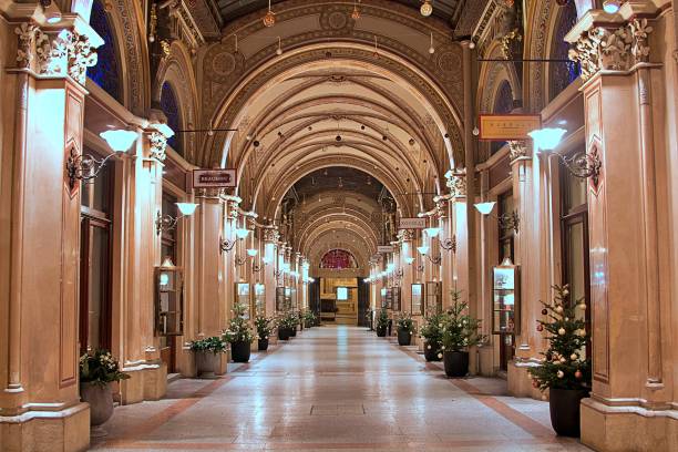 Elegant Arcade with Festive Christmas Decorations