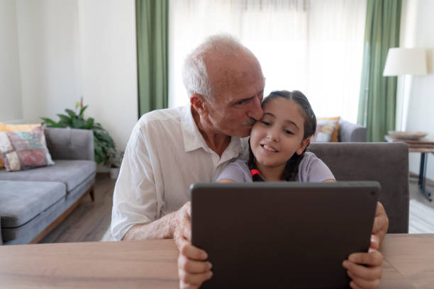 istock Grandfather and granddaughter using tablet 2189139410