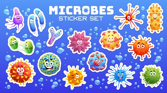 Sticker Infectioase Bacteria Virus And Germ Monsters Stickers Pack Stock Illustration ...