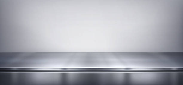 stockillustraties, clipart, cartoons en iconen met sleek grey metal shiny surface - tafel