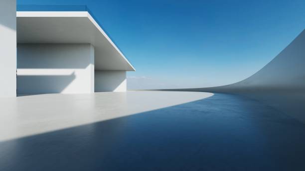 istock 3d render of abstract modern concrete architecture with empty cement floor, minimal exterior, car presentation background 2189143261