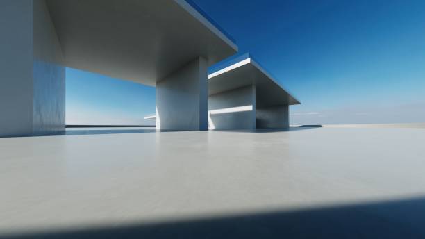 istock 3d render of abstract modern concrete architecture with empty cement floor, minimal exterior, car presentation background 2189143263