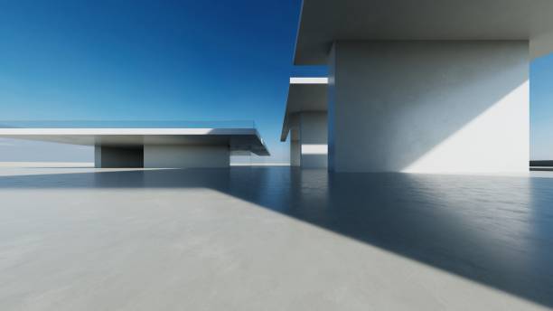 istock 3d render of abstract modern concrete architecture with empty cement floor, minimal exterior, car presentation background 2189143269