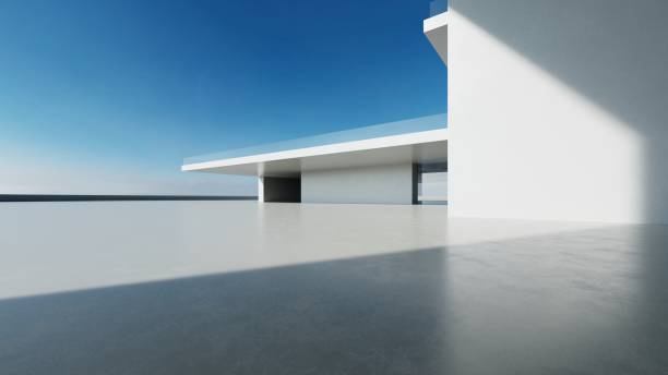 istock 3d render of abstract modern concrete architecture with empty cement floor, minimal exterior, car presentation background 2189143270