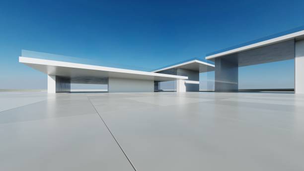 istock 3d render of abstract modern concrete architecture with empty cement floor, minimal exterior, car presentation background 2189143272
