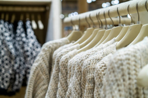 Colorful Cashmere Sweaters Hanging Outside Boutique Full Frame