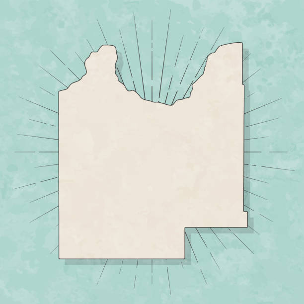 Map of Roger Mills County - Oklahoma, in a trendy vintage style. Beautiful retro illustration with old textured paper and light rays in the background (colors used: blue, green, beige and black for the outline). Vector Illustration (EPS file, well layered and grouped). Easy to edit, manipulate, resize or colorize. Vector and Jpeg file of different sizes.