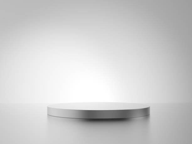 istock Metal podium isolated on gray background. Product display. 2189151436