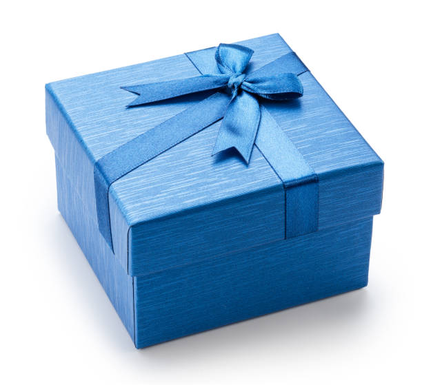 istock Blue gift box with satin bow, top view, isolated on white background. File contains clipping path. 2189151639