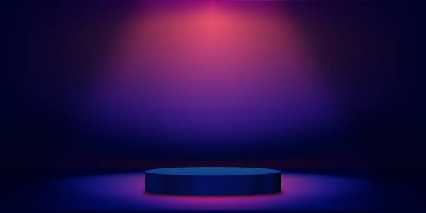 istock Blue,Purple Background, Colorful neon light on podium display and navy blue wall background for Technology product 2189153573