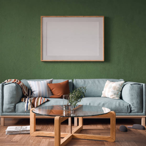 istock Mockup frame, poster empty living room in dark green home design, interior design element mockup, 3d render 2189153849