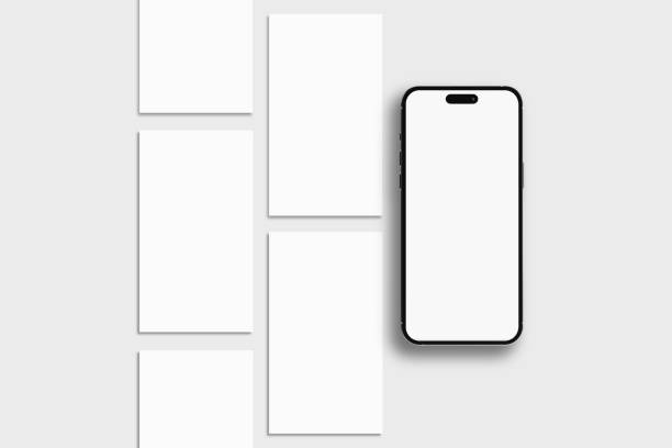 istock Smartphone mockup with social media stories interface mockup. Social media mobile app page template design for user carousel stories feed. App interface frame template presentation on social network 2189153891