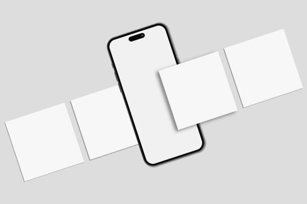 istock Smartphone mockup with social media post interface mockup. Social media mobile app page design for user carousel post feed. Mobile app interface frame template presentation on social network 2189153893