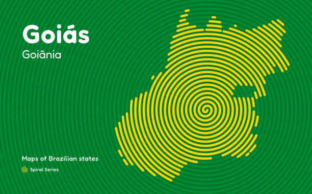 stockillustraties, clipart, cartoons en iconen met map of the brazilian state of goiás with goiânia as the center, circular spiral pattern. - goiás