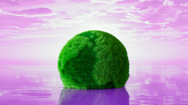 Sustainability concept on purple landscape. Digitally generated image. 3d render.