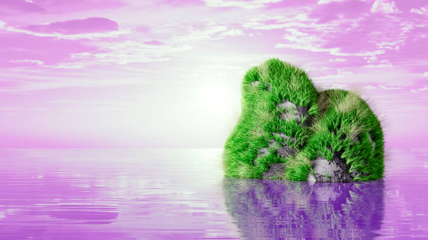 Sustainability concept on purple landscape. Digitally generated image. 3d render.