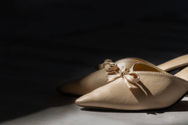 istock Elegant bridal shoes on a minimalist floor setting, symbolizing simplicity and luxurious wedding style 2189169467