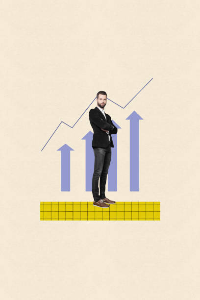 istock Vertical creative collage young businessman folded hands confident leadership stats rise graphic up isolated on beige background 2189172357