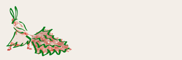 Creative illustration. Child, girl pulling Christmas tree, enhanced with green hand drawn doodles.