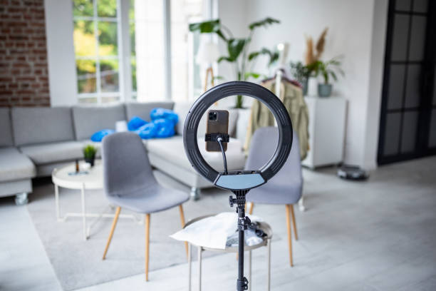 istock Ring light setup in a cozy living room space 2189172804