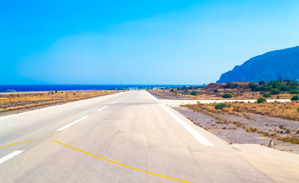 istock Runway at Santorini Thira National Airport Greece 2189172961