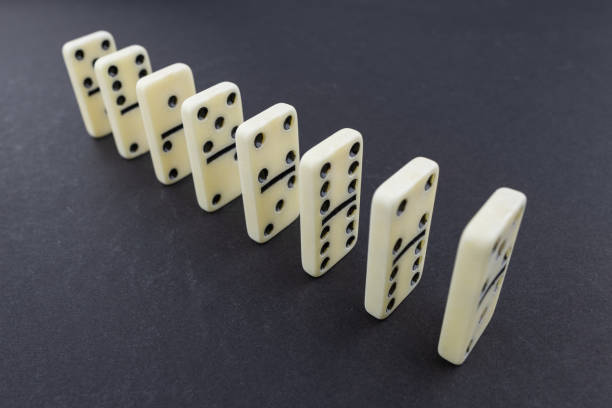 Domino. The blocks are pushing. Trends and problems concept. 3d rendering
