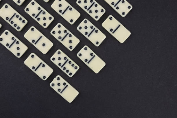 istock Classic domino tiles on black background, flat lay. Space for text 2189173283
